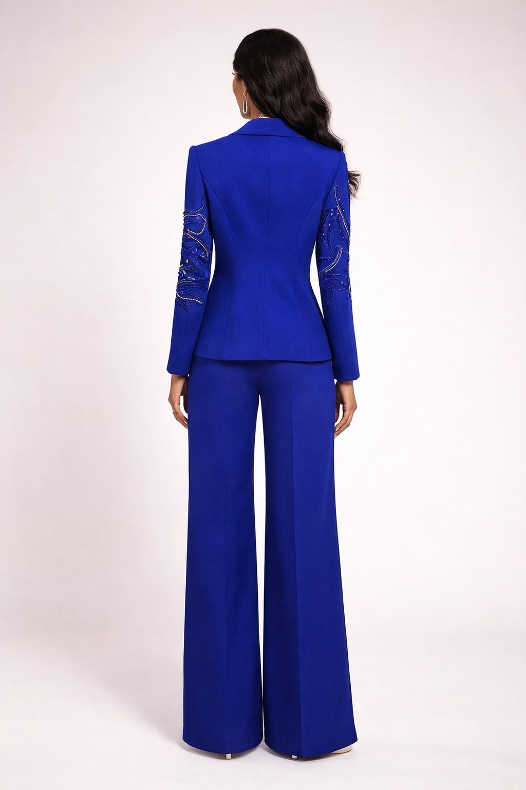 tailored blazer and wide-leg pants set with embellished sleeves – AZURÉ