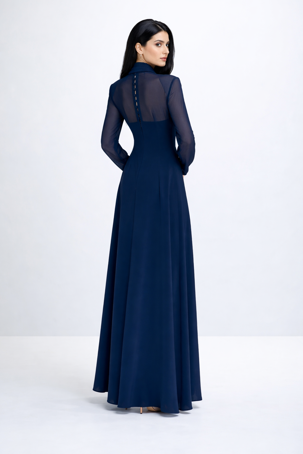 high-neck maxi dress with sheer sleeves – CELESTE