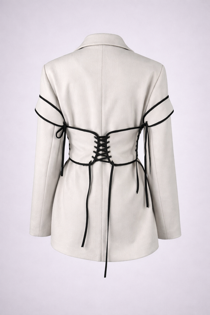 Beige Lace-Up Corset Blazer-RENOV