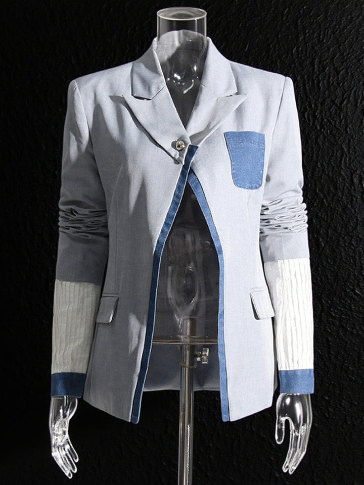 contrast trim blazer with textured sleeve detail – SKY