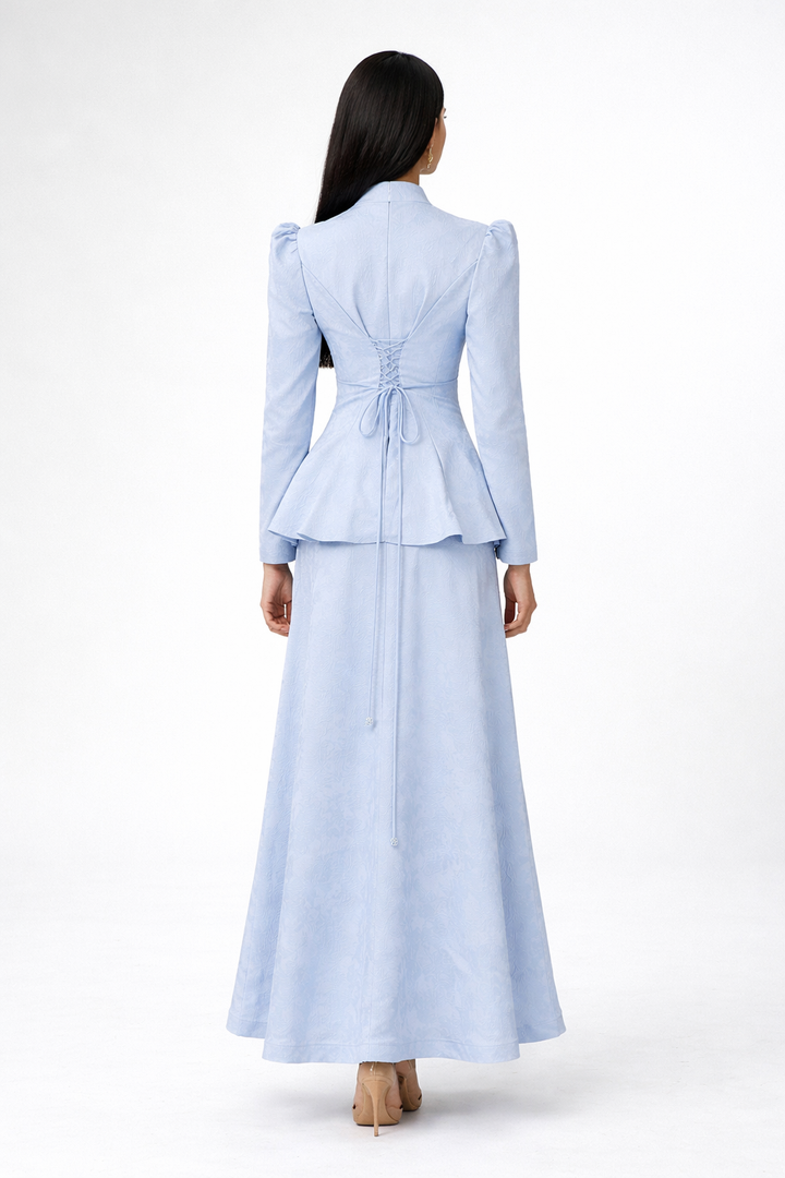 long sleeve embroidered peplum jacket dress set – AURELIA