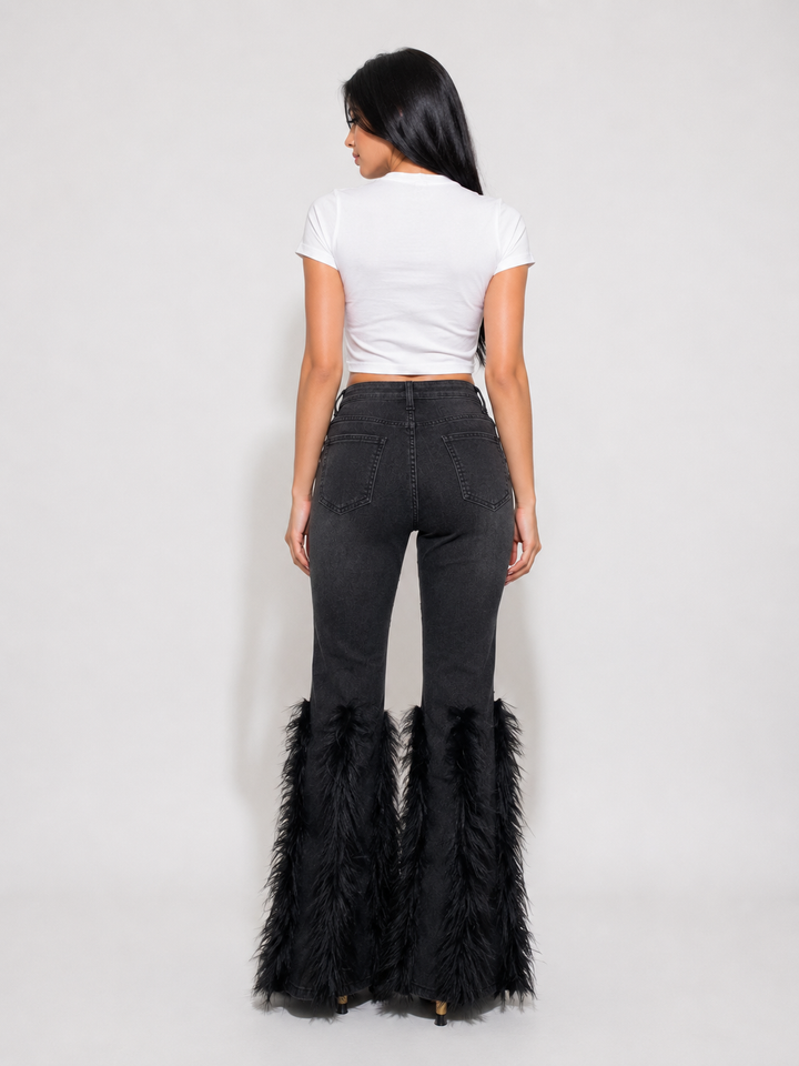 Pearl Distressed Feather Hem Jeans - Luxe