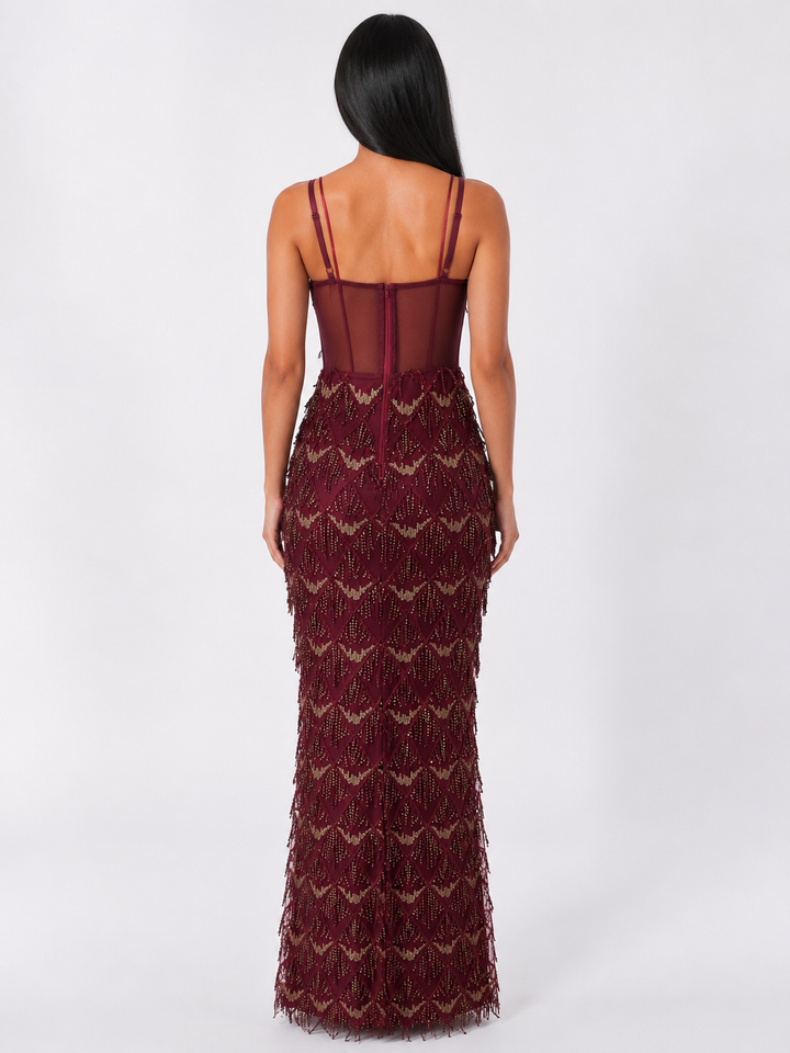 Beaded Mesh Mermaid Evening Dress - Glamour