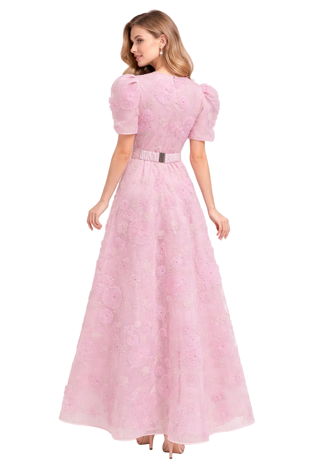 short-sleeve floral embroidered maxi dress with bow waist – ROSÉLLE