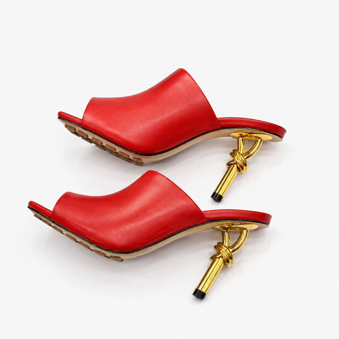 Gold Sculptural Heel Mule Sandals – NUDE