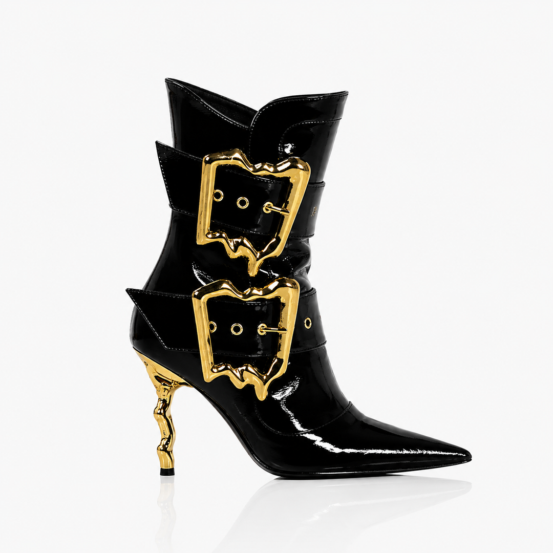 Patent Leather Buckle Statement Ankle Boots – BAROQUE