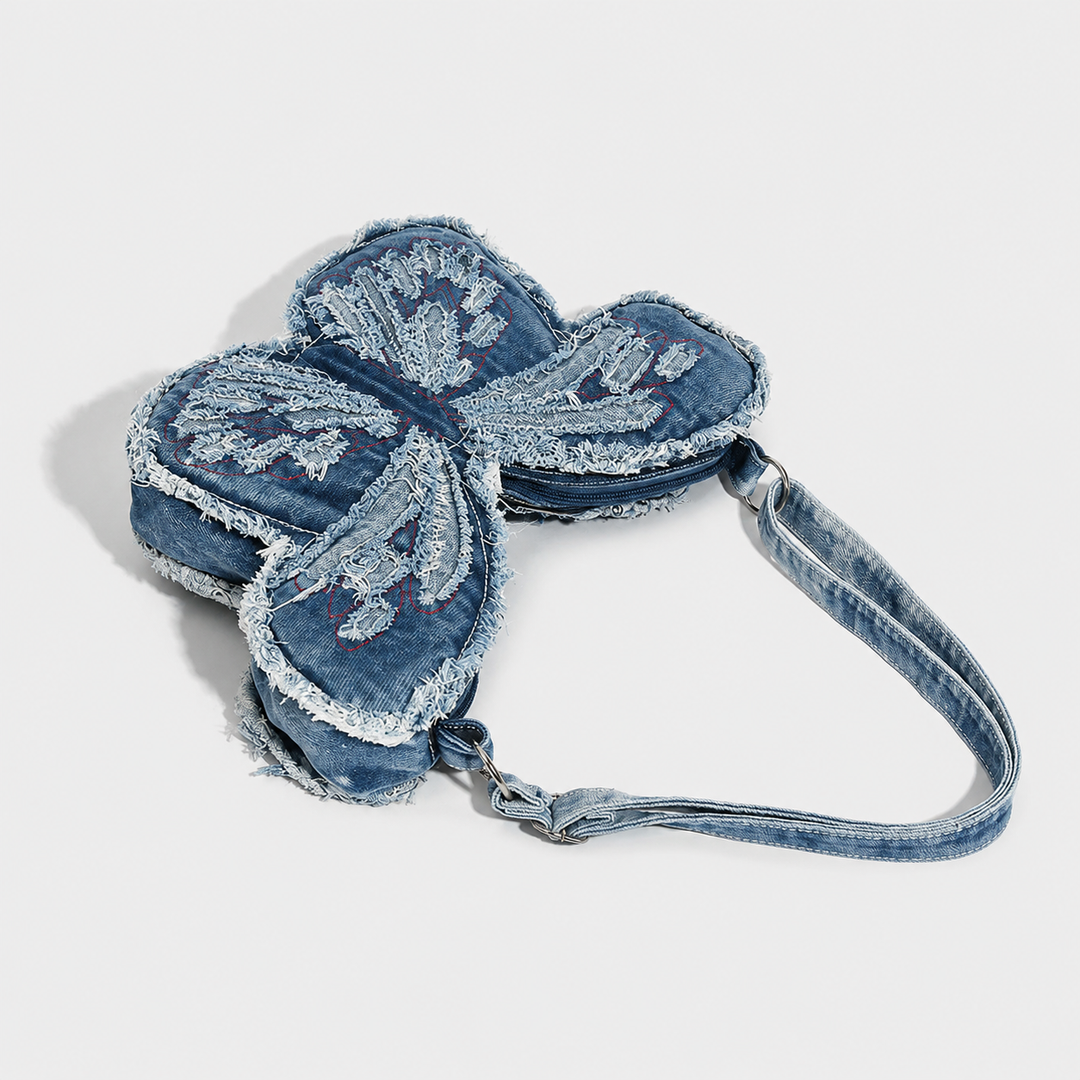Distressed Denim Butterfly Bag - Y2K