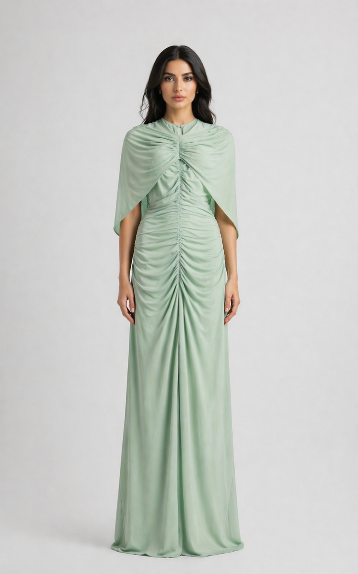ruched column dress with cape overlay – CELESTE