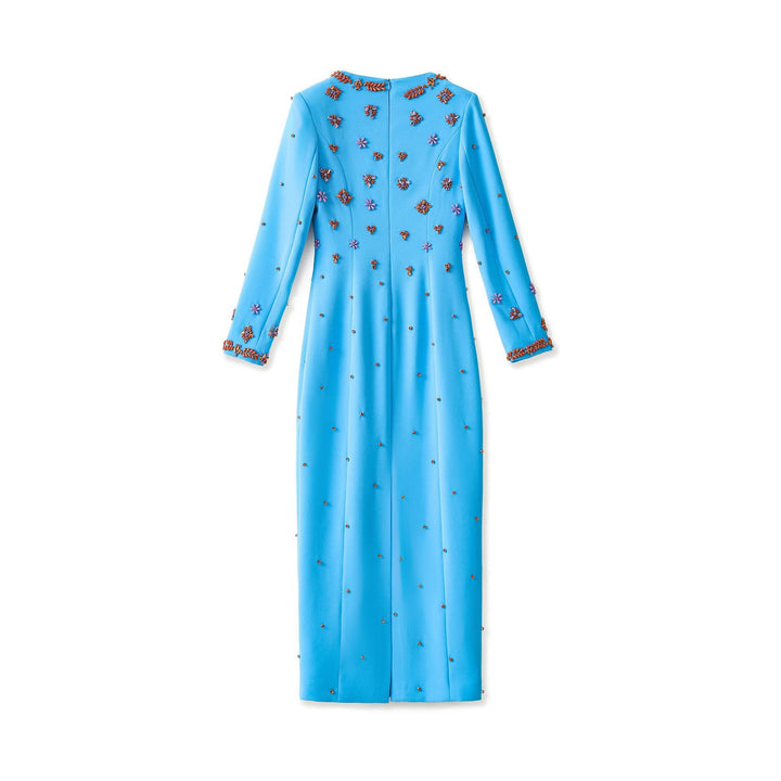 long sleeve column dress with floral crystal embellishment – AZURA