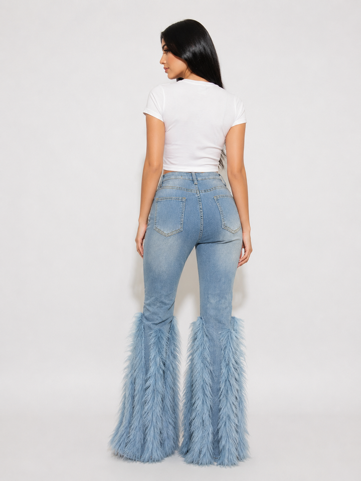 Pearl Distressed Feather Hem Jeans - Luxe