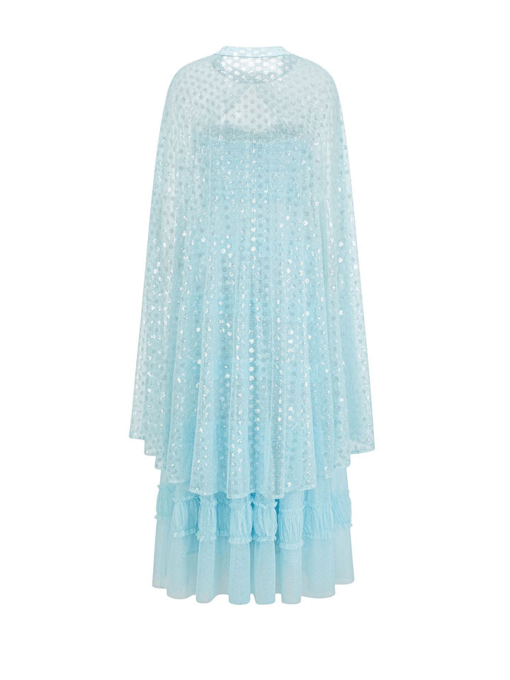 layered tulle maxi dress with sheer cape overlay – AZURE