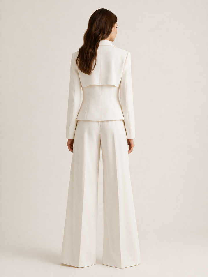 tailored blazer with floral lapel and wide-leg pants set – BLOOM