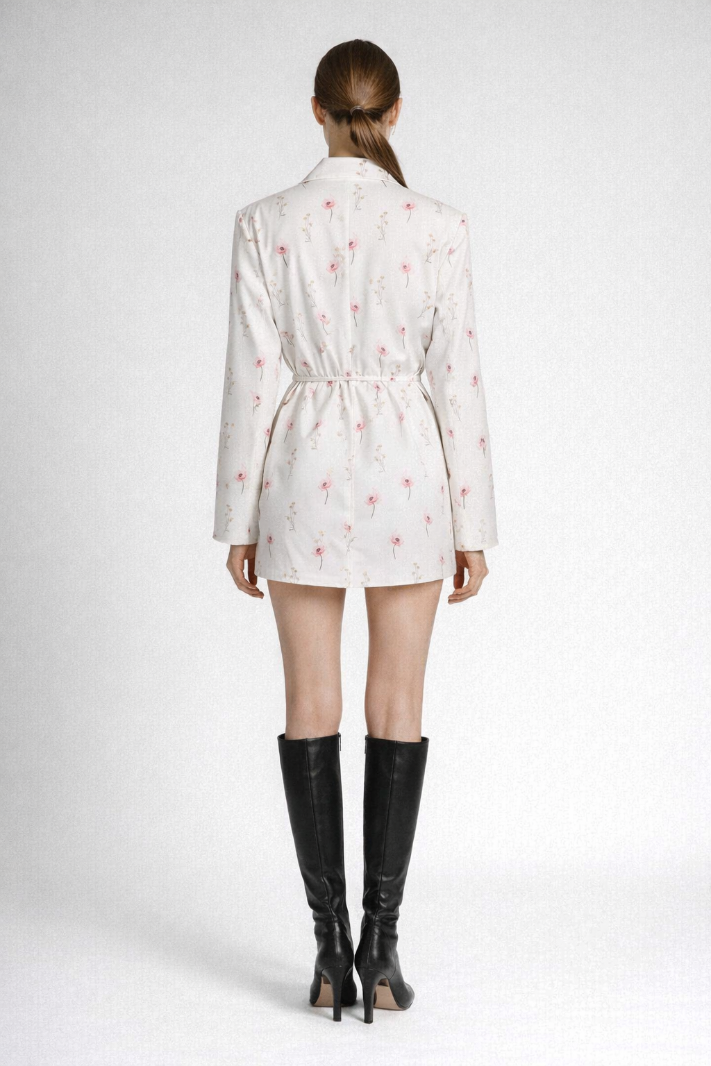Floral Print Belted Blazer Mini Dress-SKLERO