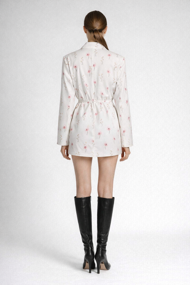 Floral Print Belted Blazer Mini Dress-SKLERO
