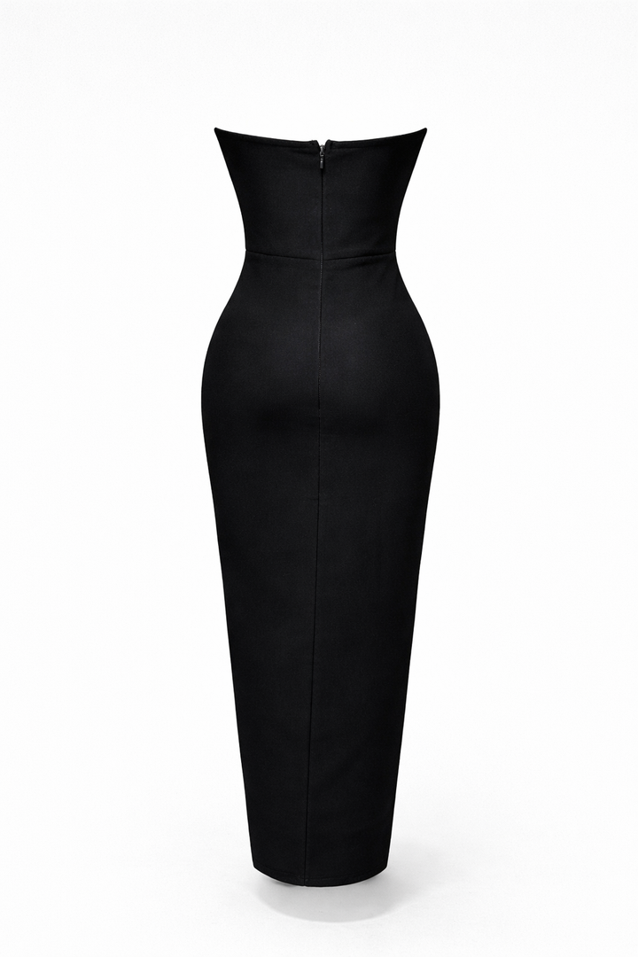 strapless fitted midi dress with pearl embellishments – PEARL