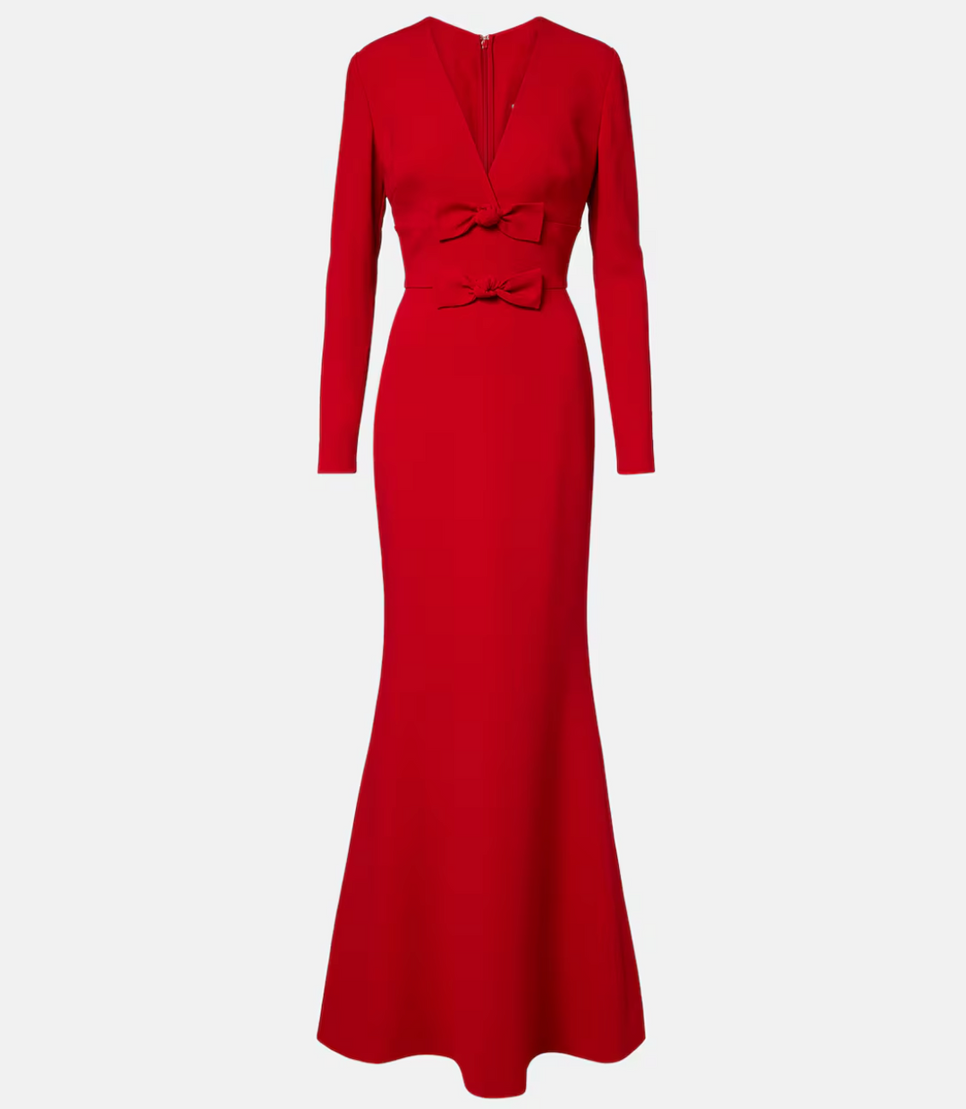 long sleeve V-neck gown with double bow detail – WALID