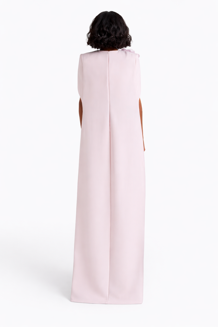 floral-appliqué cape column gown – ROSABELLA