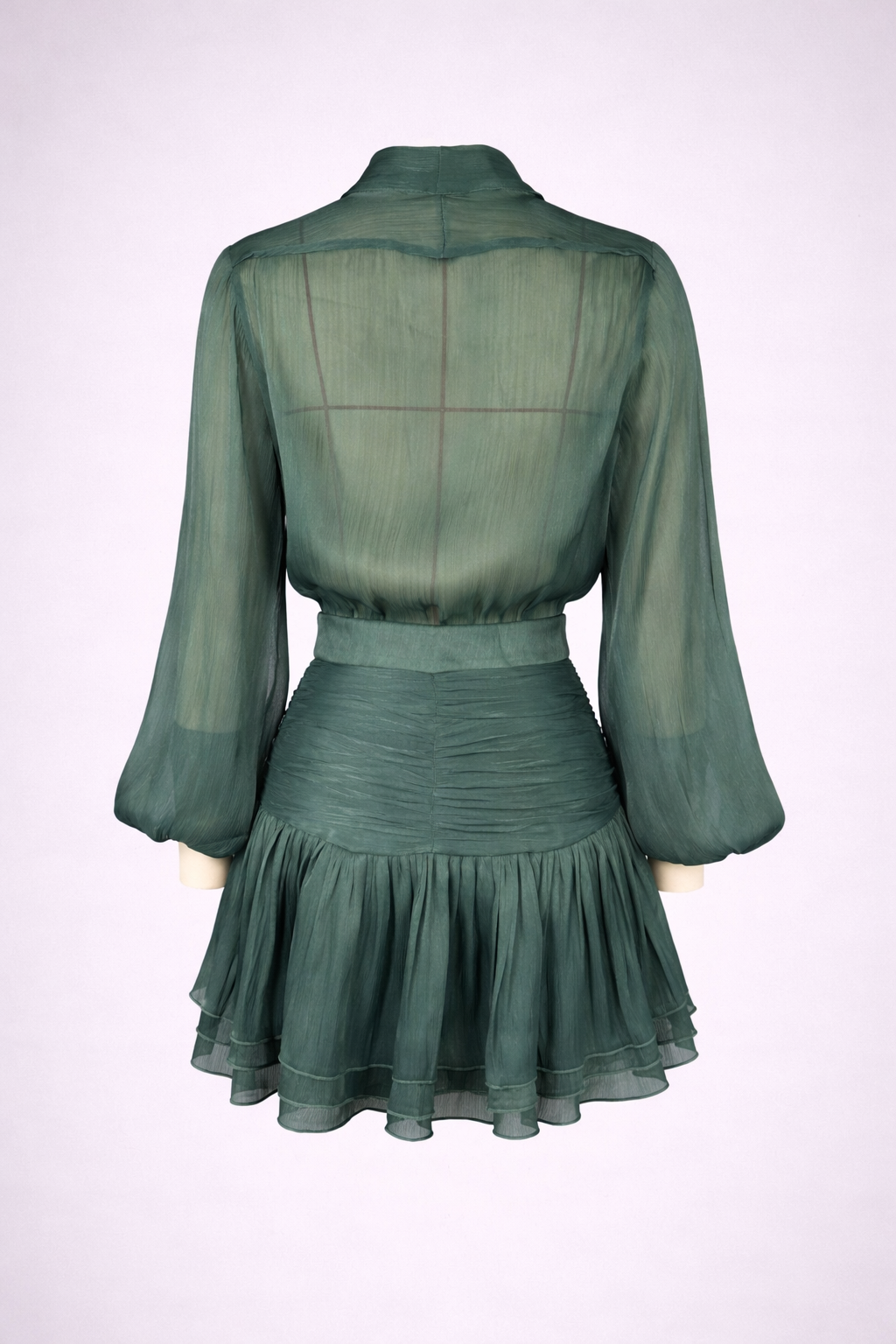 Elegant Green Sheer Bow Mini Dress-RENAL