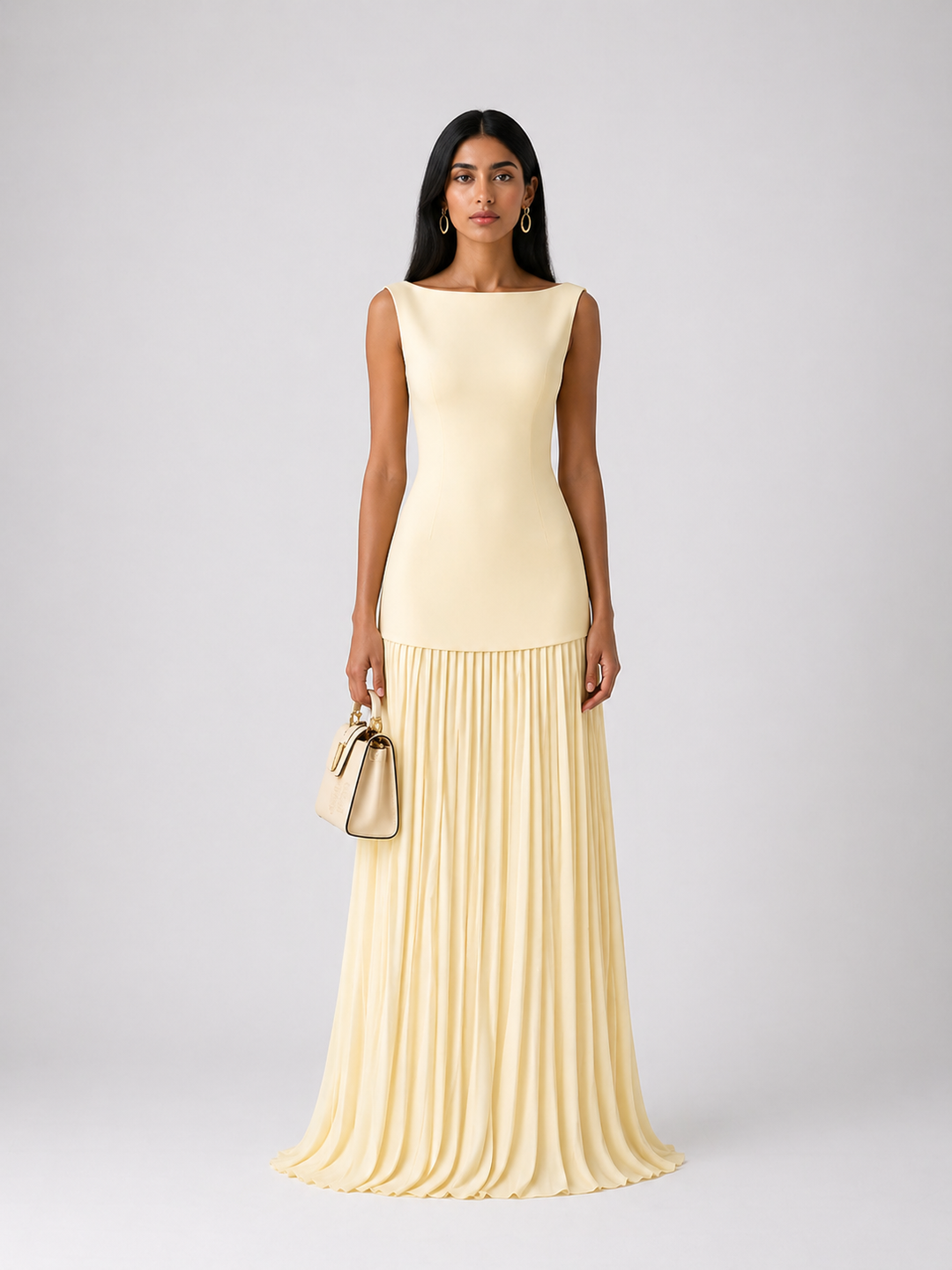 Ivory Pleated Hem Maxi Dress - CELÉNA
