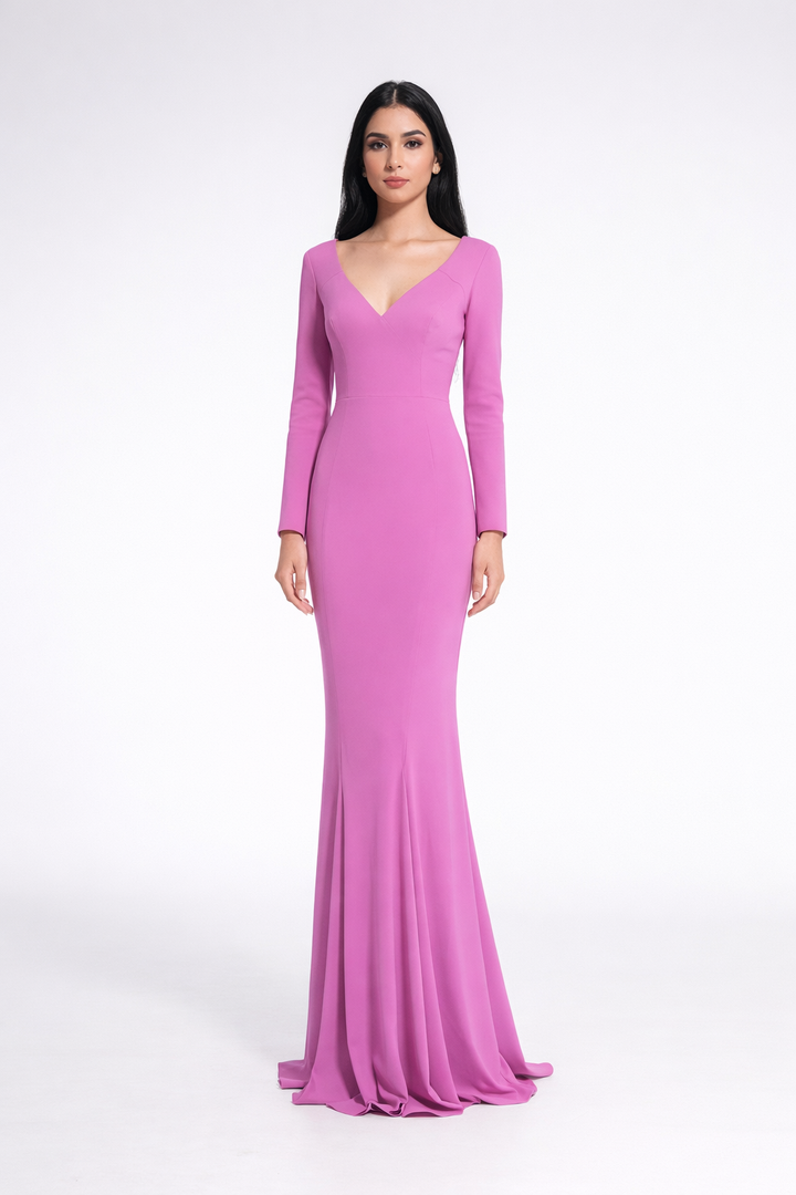 long sleeve mermaid dress with deep V neckline – ROSÉ