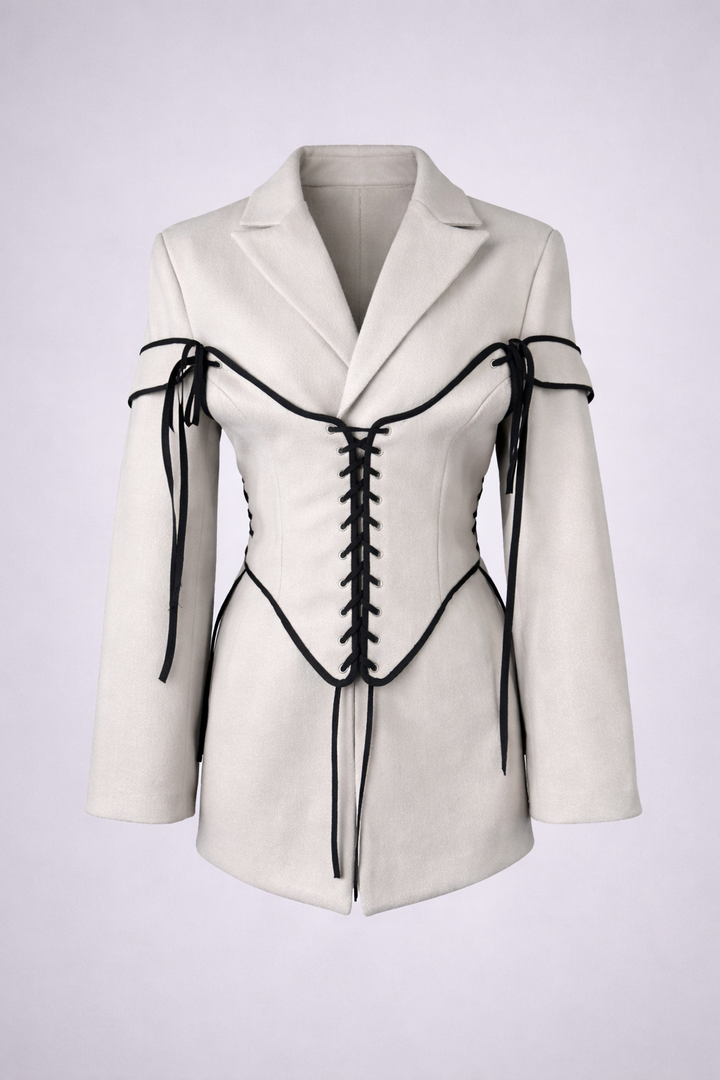 Beige Lace-Up Corset Blazer-RENOV