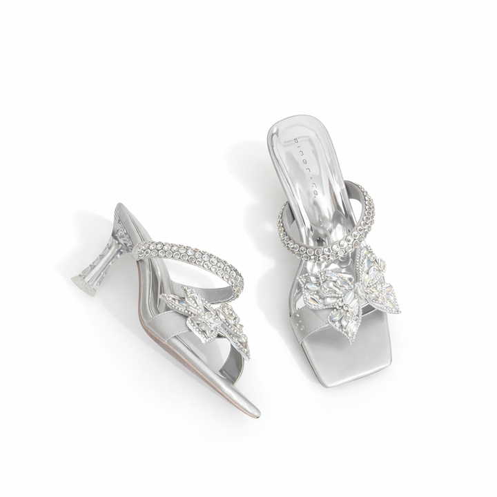crystal bow heeled sandals with rhinestone strap – GLACIA