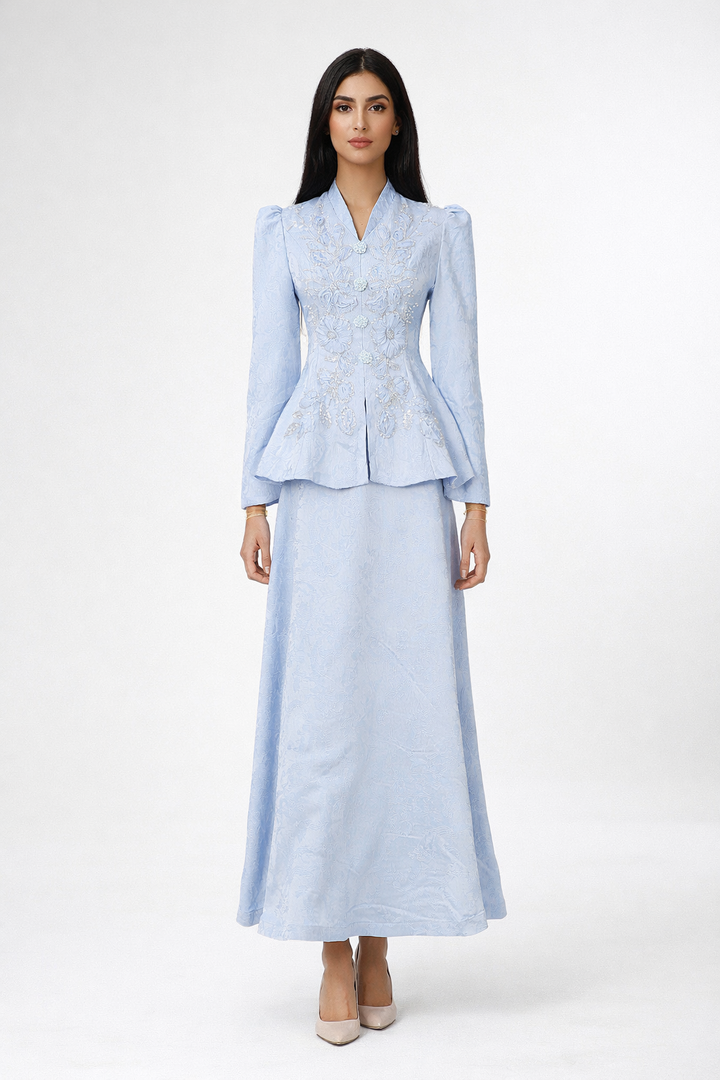 long sleeve embroidered peplum jacket dress set – AURELIA