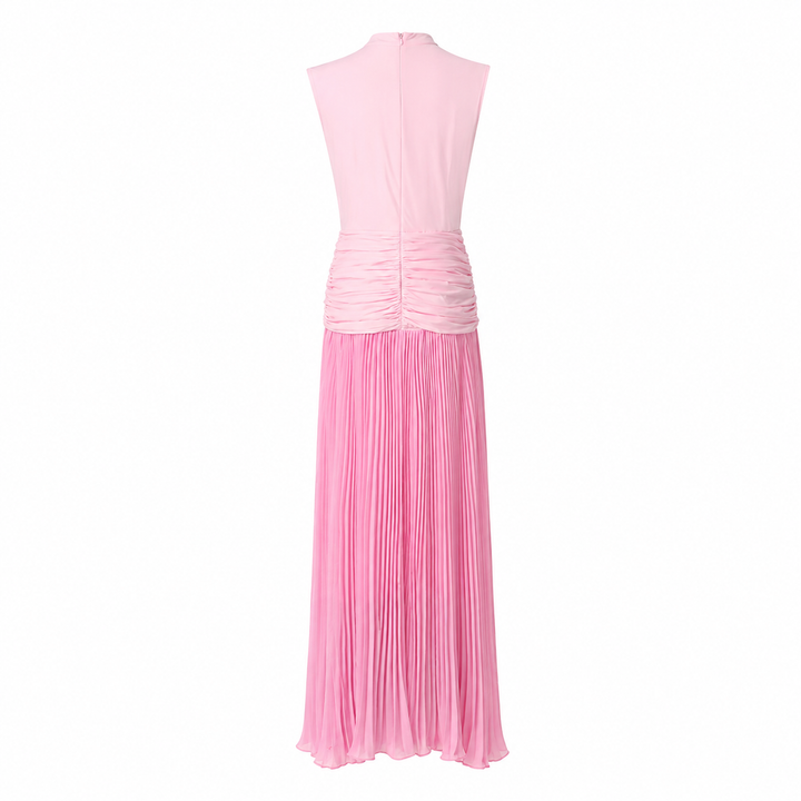 Blush Pink Pleated Asymmetric Maxi Dress - LUMINA