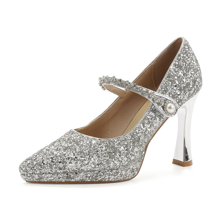 glitter mary jane stiletto pump with pearl detail – LUMIÈRE