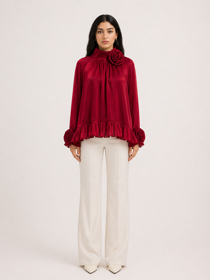 Ivory Pleated Ruffle Blouse – FLORÉA