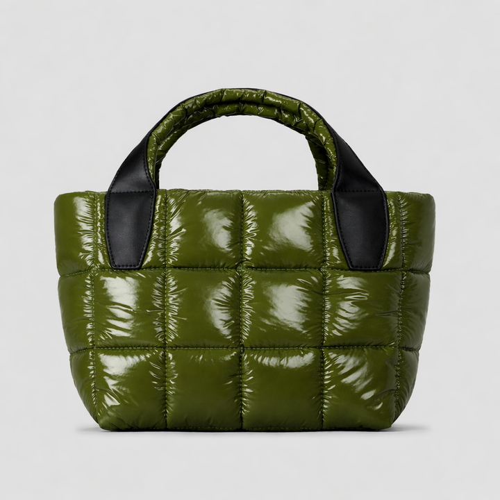 quilted mini tote bag with padded handles – OLIVE