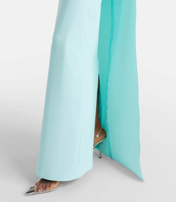 cape column dress with floral shoulder appliqué – CELESTIA