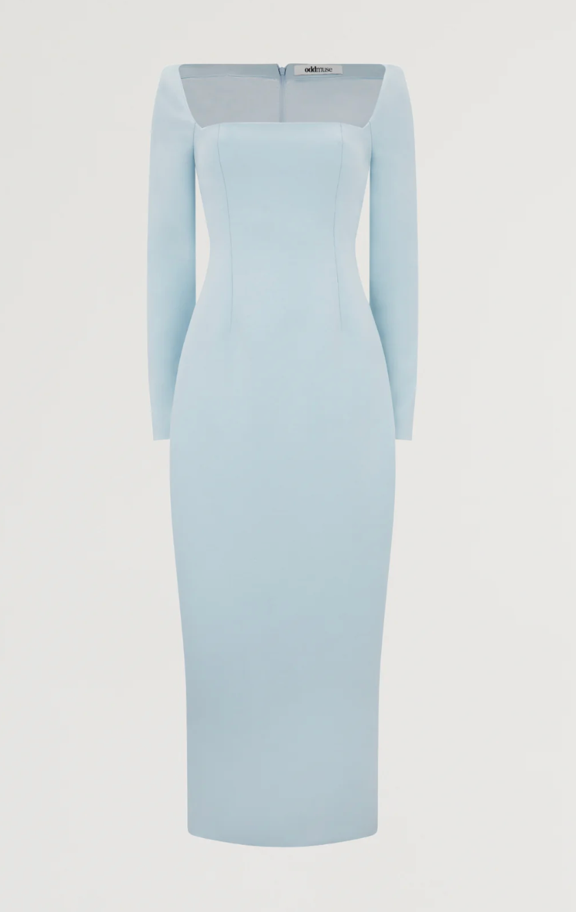 long sleeve column maxi dress with square neckline – LUMINA