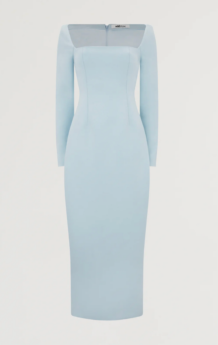 long sleeve column maxi dress with square neckline – LUMINA