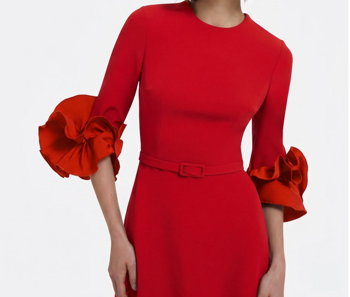 belted maxi dress with organza ruffle cuffs – NAVELLA