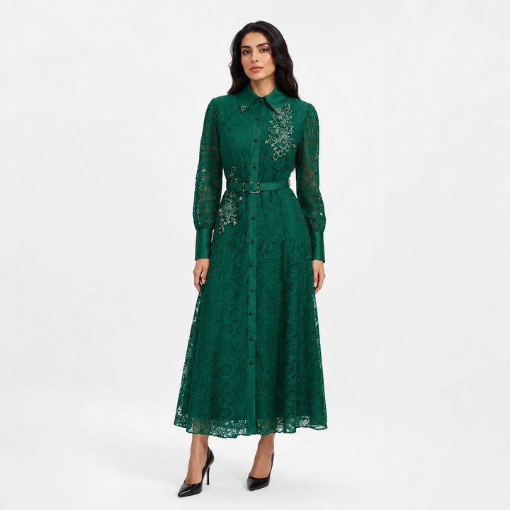Emerald Lace Shirt Dress - Regal