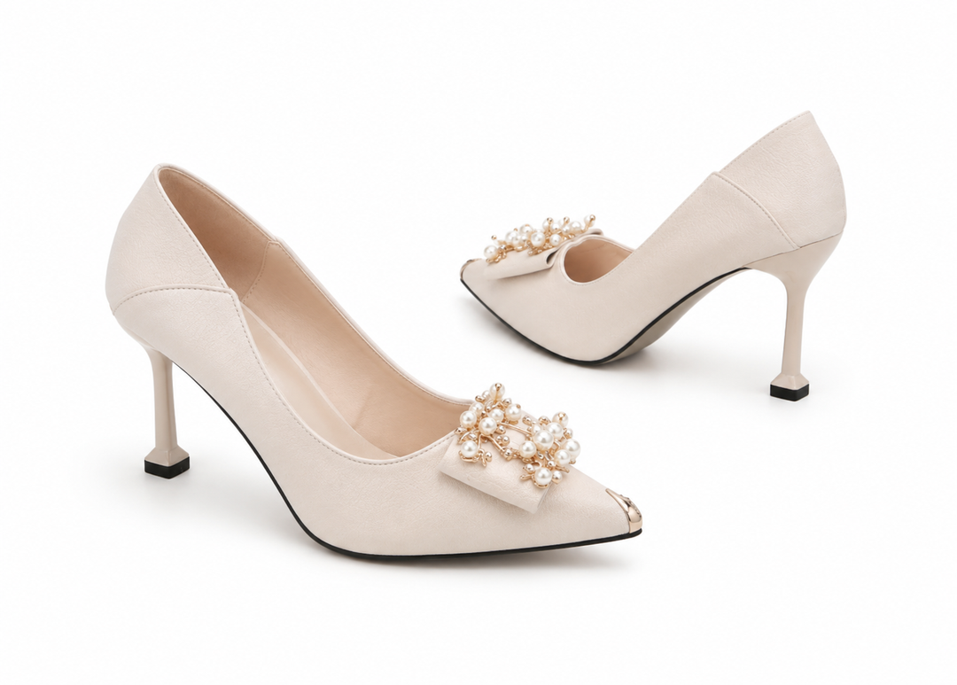 Pearl Embellished Pointed Heels - Luxury