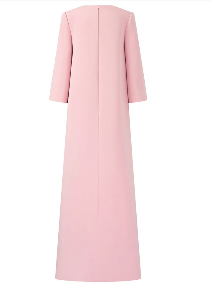 three-quarter sleeve column maxi dress with embellished neckline – ROSÉLIA