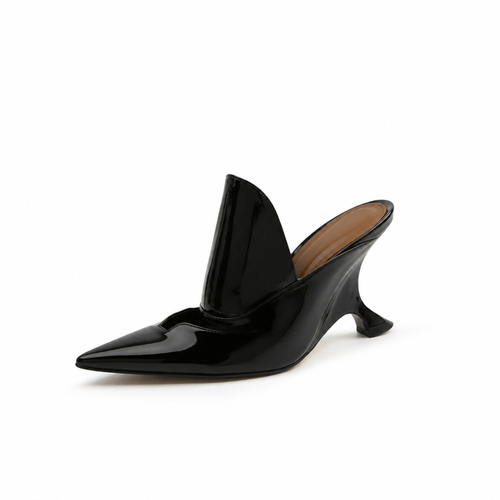 Sculpted Heel Pointed Toe Mule Pumps – IVORY