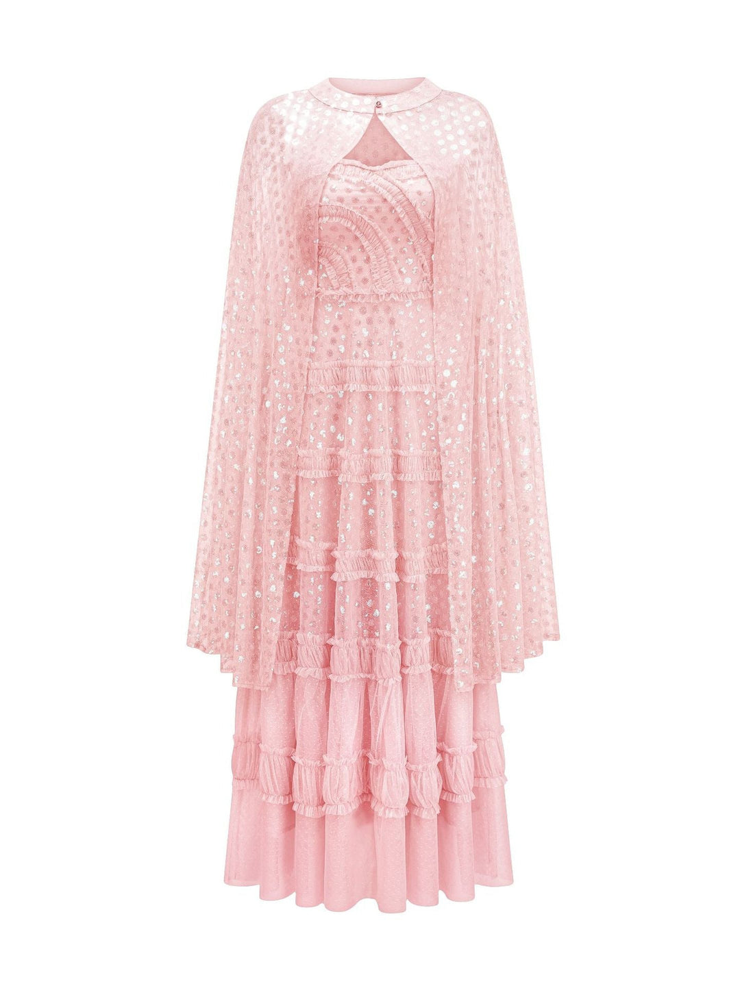 layered tulle maxi dress with sheer cape overlay – AZURE