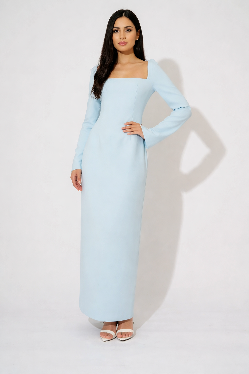 long sleeve column maxi dress with square neckline – LUMINA