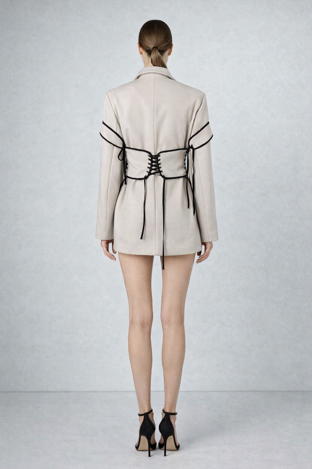 Beige Lace-Up Corset Blazer-RENOV