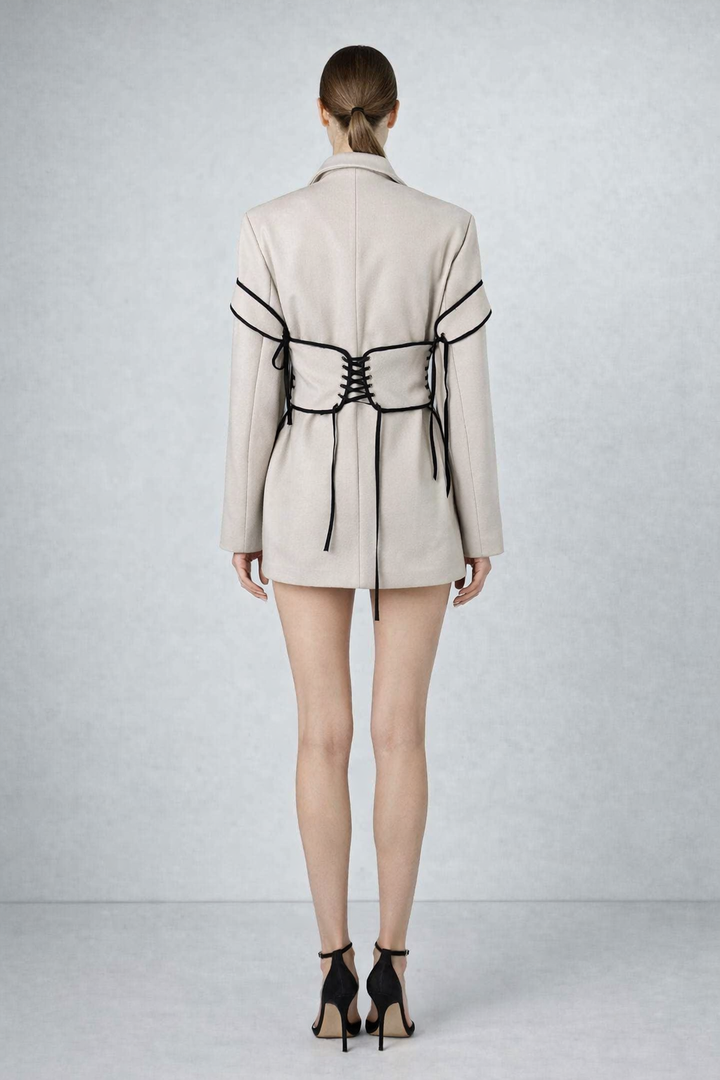 Beige Lace-Up Corset Blazer-RENOV
