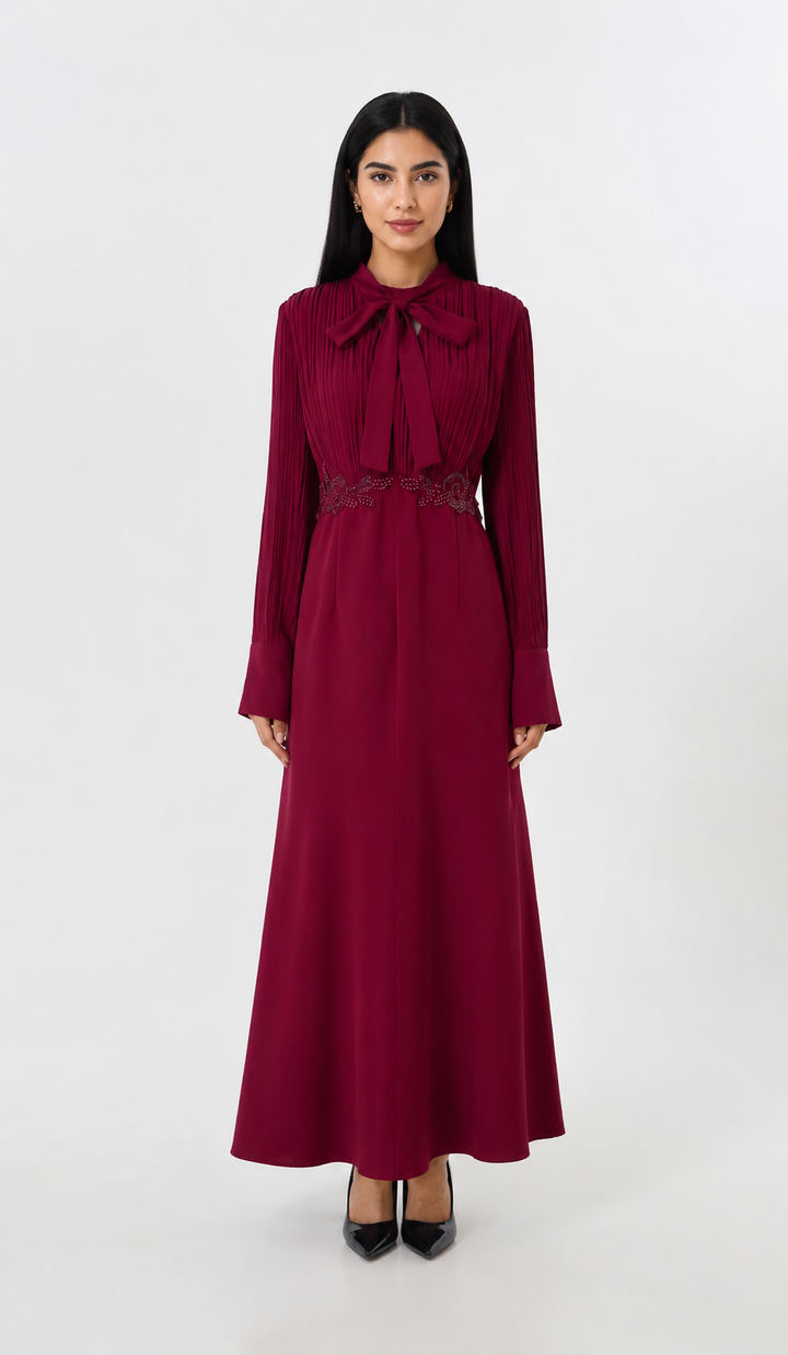 Pearl Waist Bow Maxi Dress - Timeless