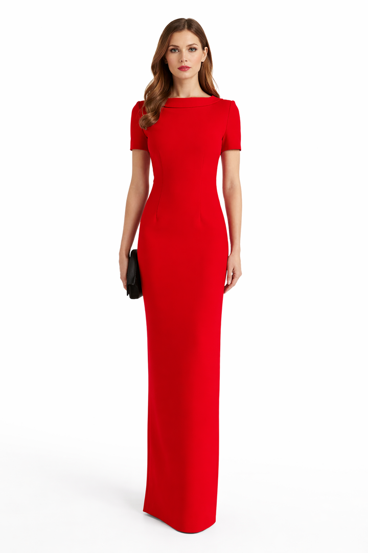high-neck column gown with short sleeves – VALENCIA