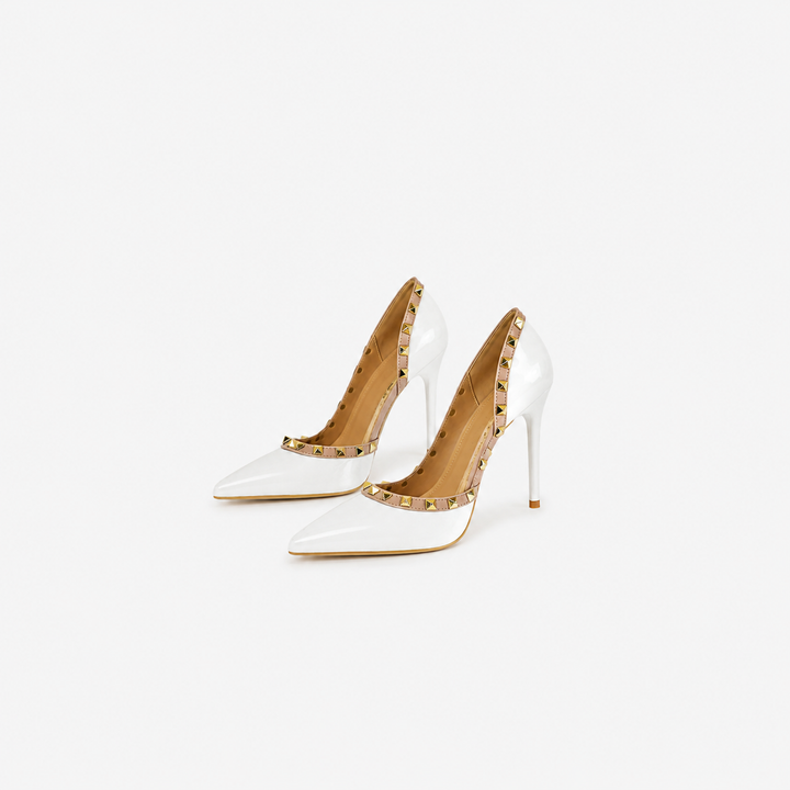 Glossy Studded Pointed Toe Heels – VELARÉ