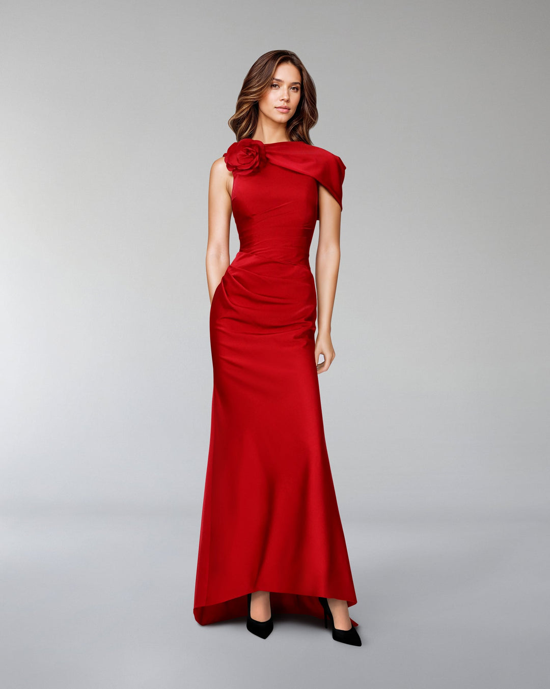 Sleeveless dress with side capelet and 3D flower - ODD- ROVEE