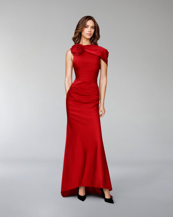 Sleeveless dress with side capelet and 3D flower - ODD- ROVEE