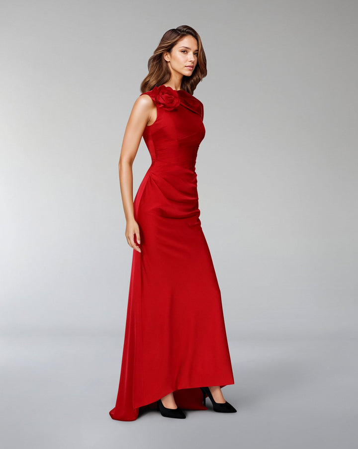 Sleeveless dress with side capelet and 3D flower - ODD- ROVEE