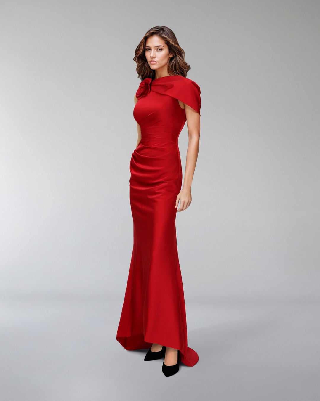 Sleeveless dress with side capelet and 3D flower - ODD- ROVEE